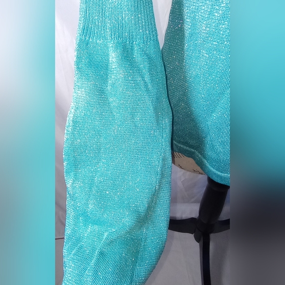 Vintage Bisou Bisou Teal Shimmer Shrug Layering Top Open Front S 90s Y2K - Picture 4 of 12